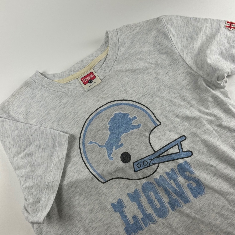 Homage Kids 12 Detroit Lions Grey Heather Graphic T-Shirt Size NFL Football Tee